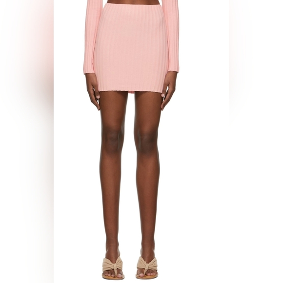 Cotton Citizen Capri Red/Pink Ribbed Mini Form Fitted Skirt for Any Occasion - Picture 7 of 10